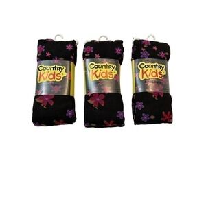 3 Pack Country Kids Cotton Girls Tights 9-11 Years Black Floral